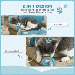 Pawhut Cat Scratching Board 2-In-1 Cardboard With Catnip, Blue - thumbnail 4