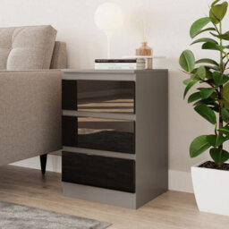 Urbn-Living Urbnliving 62Cm Height Glossy 3 Drawers Bedside Cabinet Chest Of Drawers With Smooth Metal Runner Grey & Black - thumbnail 1