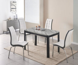 Furnizone UK Milano 4-Seater Grey Marble-Effect Glass Dining Table And 4 Vienna White Faux Leather Chairs