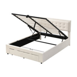 Btm 4Ft6 Double Upholstered Bed 135X190Cm Velvet Storage Slatted Headboard Cream No Mattress - thumbnail 7