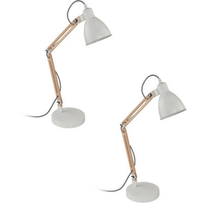 Stylish 2 Pack White Table Desk Lamps With Moveable Red Cables And Wooden Shades - image 1