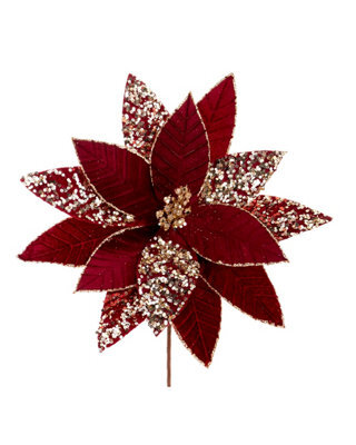 Werchristmas Burgundy And Gold Glitter Artificial Poinsettia Flower, 32 Cm - image 1