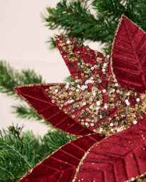 Werchristmas Burgundy And Gold Glitter Artificial Poinsettia Flower, 32 Cm - thumbnail 5