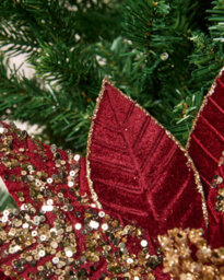 Werchristmas Burgundy And Gold Glitter Artificial Poinsettia Flower, 32 Cm - thumbnail 6