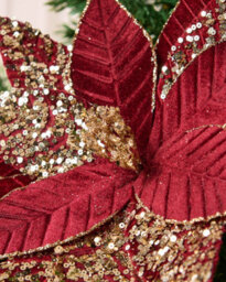 Werchristmas Burgundy And Gold Glitter Artificial Poinsettia Flower, 32 Cm - thumbnail 4