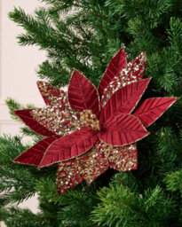 Werchristmas Burgundy And Gold Glitter Artificial Poinsettia Flower, 32 Cm - thumbnail 2