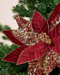 Werchristmas Burgundy And Gold Glitter Artificial Poinsettia Flower, 32 Cm - thumbnail 3