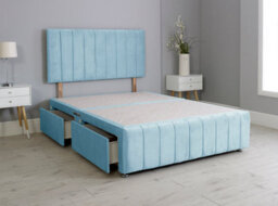 Comfy Deluxe 5Ft King Panel Sky Blue Plush Divan Bed Set Headboard & Footboard 2 Drawers Right Side - thumbnail 2