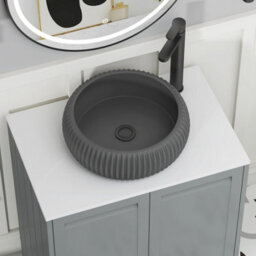 Royal Bathrooms Royal Bathroom Elmore 700mm Matt Pebble Grey Freestanding Bathroom Vanity Unit 2 Door Plain White Worktop With Milan Black Basin - thumbnail 4