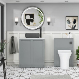 Royal Bathrooms Royal Bathroom Elmore 700mm Matt Pebble Grey Freestanding Bathroom Vanity Unit 2 Door Plain White Worktop With Milan Black Basin - thumbnail 5