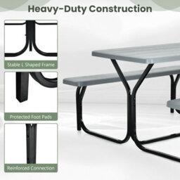 Gainoom Grey Picnic Table & Bench Set Outdoor Picnic Table Bench Set Camping Table Set - thumbnail 9