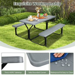 Gainoom Grey Picnic Table & Bench Set Outdoor Picnic Table Bench Set Camping Table Set - thumbnail 8