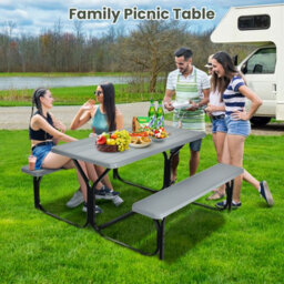 Gainoom Grey Picnic Table & Bench Set Outdoor Picnic Table Bench Set Camping Table Set - thumbnail 4