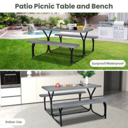 Gainoom Grey Picnic Table & Bench Set Outdoor Picnic Table Bench Set Camping Table Set - thumbnail 7