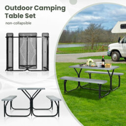 Gainoom Grey Picnic Table & Bench Set Outdoor Picnic Table Bench Set Camping Table Set - thumbnail 6