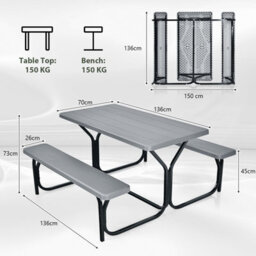 Gainoom Grey Picnic Table & Bench Set Outdoor Picnic Table Bench Set Camping Table Set - thumbnail 2
