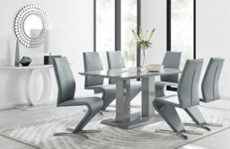 Furniturebox Imperia Grey High Gloss 6 Seater Dining Table With Structural 2 Plinth Column Legs And 6 Elephant Grey Faux Leather Willow Chairs - thumbnail 1