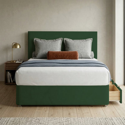 Adore Designs Victoria Plush Velvet Divan Bed, Headboard & Mattress - 4Ft Small Double - Emerald Green - 4 Drawers - image 1