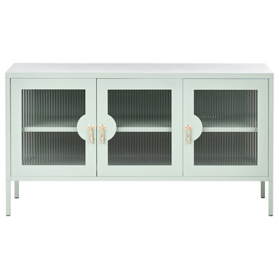 Wyld And Coco Mint Green Steel 3-Door Sideboard - Industrial Office Storage, W120 X D40 X H65Cm - image 1
