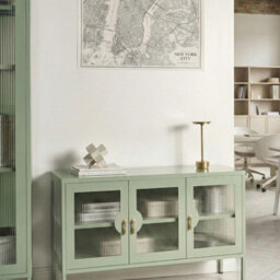 Wyld And Coco Mint Green Steel 3-Door Sideboard - Industrial Office Storage, W120 X D40 X H65Cm - thumbnail 2