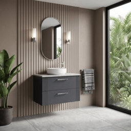 Balterley Belvide Partial Fluted 2 Drawer Wall Hung Vanity Unit With Bellato Grey Laminate Worktop - 800mm - Satin Soft Black - thumbnail 4