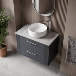 Balterley Belvide Partial Fluted 2 Drawer Wall Hung Vanity Unit With Bellato Grey Laminate Worktop - 800mm - Satin Soft Black - thumbnail 3