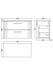 Balterley Belvide Partial Fluted 2 Drawer Wall Hung Vanity Unit With Bellato Grey Laminate Worktop - 800mm - Satin Soft Black - thumbnail 6