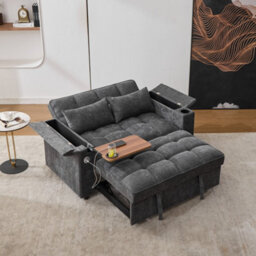 Btm 2 Seater Click Clack Sofa Bed With Cup Holders Usb Charging Futon Recliner For Living Room Bedroom - thumbnail 3
