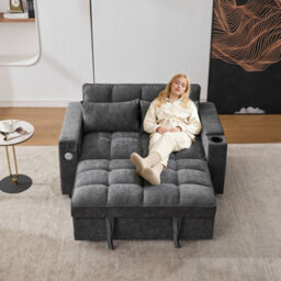 Btm 2 Seater Click Clack Sofa Bed With Cup Holders Usb Charging Futon Recliner For Living Room Bedroom - thumbnail 2
