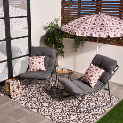 Ohs Mykonos Bistro Set Outdoor Table Chair Garden Patio Furniture - Grey - image 1
