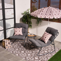 Ohs Mykonos Bistro Set Outdoor Table Chair Garden Patio Furniture - Grey - thumbnail 1