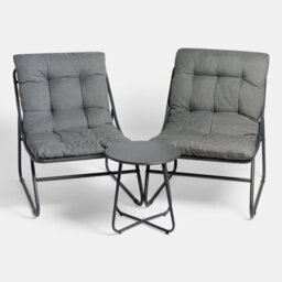 Ohs Mykonos Bistro Set Outdoor Table Chair Garden Patio Furniture - Grey - thumbnail 5