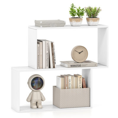 Gainoom 3-Tier White Geometric Bookshelf Freestanding Wooden Bookcase With 2 Cubic Compartments - image 1