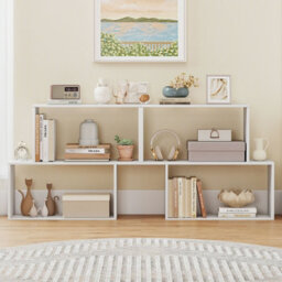 Gainoom 3-Tier White Geometric Bookshelf Freestanding Wooden Bookcase With 2 Cubic Compartments - thumbnail 5