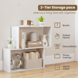 Gainoom 3-Tier White Geometric Bookshelf Freestanding Wooden Bookcase With 2 Cubic Compartments - thumbnail 6