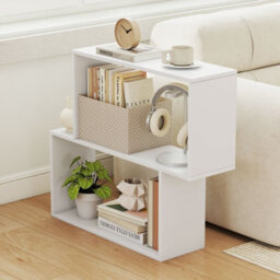 Gainoom 3-Tier White Geometric Bookshelf Freestanding Wooden Bookcase With 2 Cubic Compartments - thumbnail 3