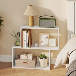 Gainoom 3-Tier White Geometric Bookshelf Freestanding Wooden Bookcase With 2 Cubic Compartments - thumbnail 4