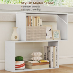Gainoom 3-Tier White Geometric Bookshelf Freestanding Wooden Bookcase With 2 Cubic Compartments - thumbnail 7