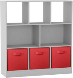 Urbn-Living Urbnliving Asymmetrical 8 Cube White Bookcase Storage Unit With 3 Fabric Drawer Inserts- Red