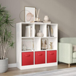 Urbn-Living Urbnliving Asymmetrical 8 Cube White Bookcase Storage Unit With 3 Fabric Drawer Inserts- Red - thumbnail 4
