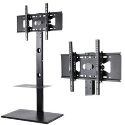 Heavy Duty Tv Floor Stand With Mount For 32 To 65 Inch Tvs And Two Storage Shelves - thumbnail 1