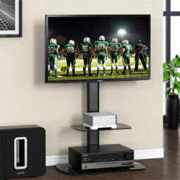 Heavy Duty Tv Floor Stand With Mount For 32 To 65 Inch Tvs And Two Storage Shelves - thumbnail 4