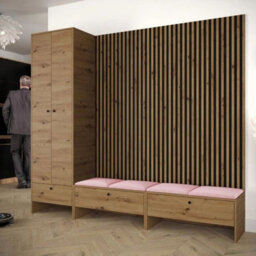 Modular Hallway Furniture Set Balma Vi With Metal Hooks And Decorative Slats Pink Panels