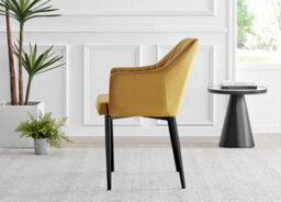 Furniturebox Kylo Brown Rectangular Wood Effect Dining Table & 6 Mustard Velvet Calla Black Leg Chairs - thumbnail 8
