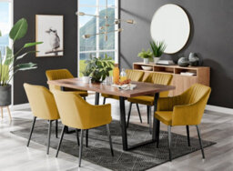 Furniturebox Kylo Brown Rectangular Wood Effect Dining Table & 6 Mustard Velvet Calla Black Leg Chairs - thumbnail 1