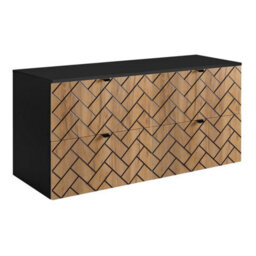 Heze Furniture Trend Herringbone Pattern Door 120Cm Bathroom Cabinet Vanity Unit With Worktop Gold Craft Oak & Black - thumbnail 2
