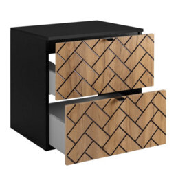 Heze Furniture Trend Herringbone Pattern Door 120Cm Bathroom Cabinet Vanity Unit With Worktop Gold Craft Oak & Black - thumbnail 3