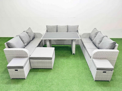 Fimous Patio Garden Furniture Sets With Black Glass Top Dining Table 3 Seater Sofa 3 Stool Light Grey - image 1