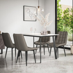 More4Homes Haydon Extending Dining Table + Chairs- White Marble Effect Table Top W Black Legs + 4 Nova Faux Leather Dining Chairs (Grey) - thumbnail 2