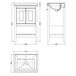 Dezine Colorado 500mm Indigo Blue 1 Tap Hole Floorstanding Vanity Unit - thumbnail 4